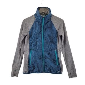 Title Nine Women's Full Zip Athletic Running Jacket Small Blue Gray Thumbholes